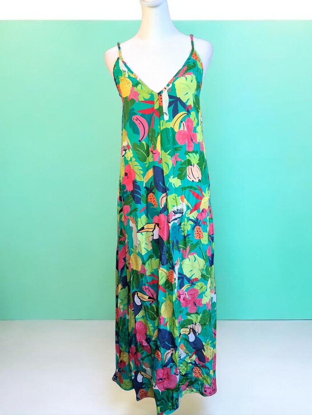 Taj By Sabrina Crippa Loa Maxi Dress Aqua Tropical Jungle XS Green